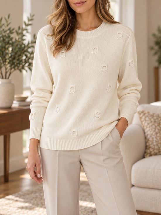 CHARLIE B Sweaters - Charlie B Women’s Cream Distressed Knit Sweater Size L NWT